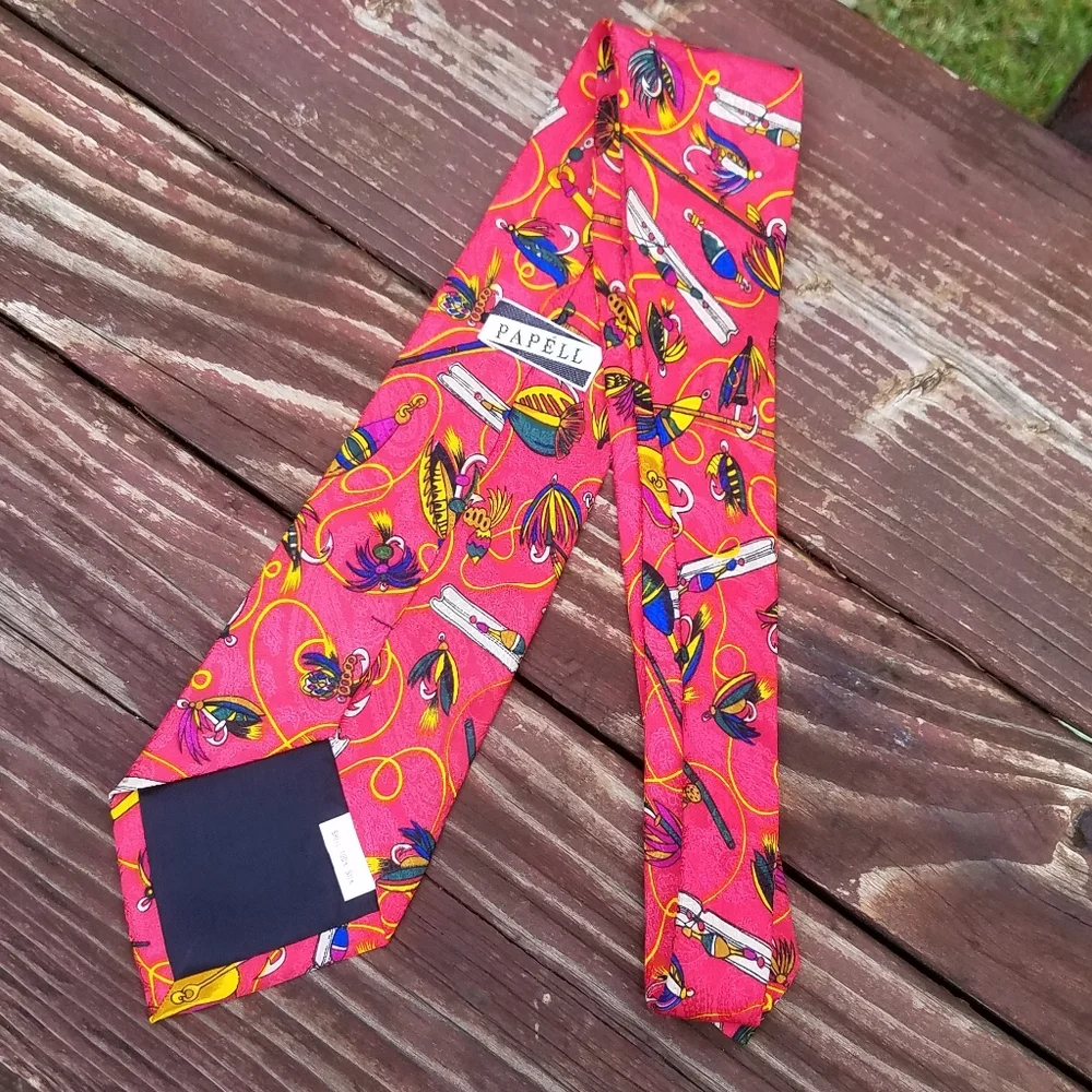 PAPELL Fishing Themed Tie - 100% Silk